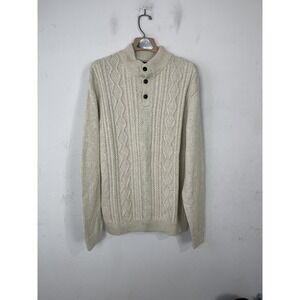 Chaps Mens Sweater XXL Oatmeal Fisherman‎ Cable Knit Henley Rustic Cabincore